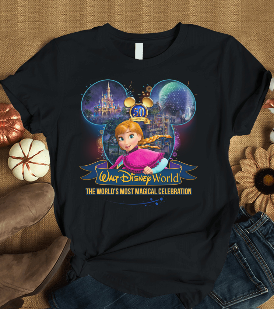 Walt Disney World 50th Anniversary The World's Most Magical Celebration Anna Mickey Ears T-Shirt