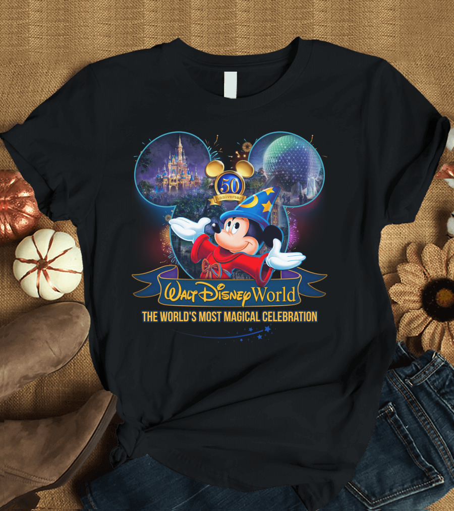 Walt Disney World 50th Anniversary The World's Most Magical Celebration Mickey Fantasia T-Shirt