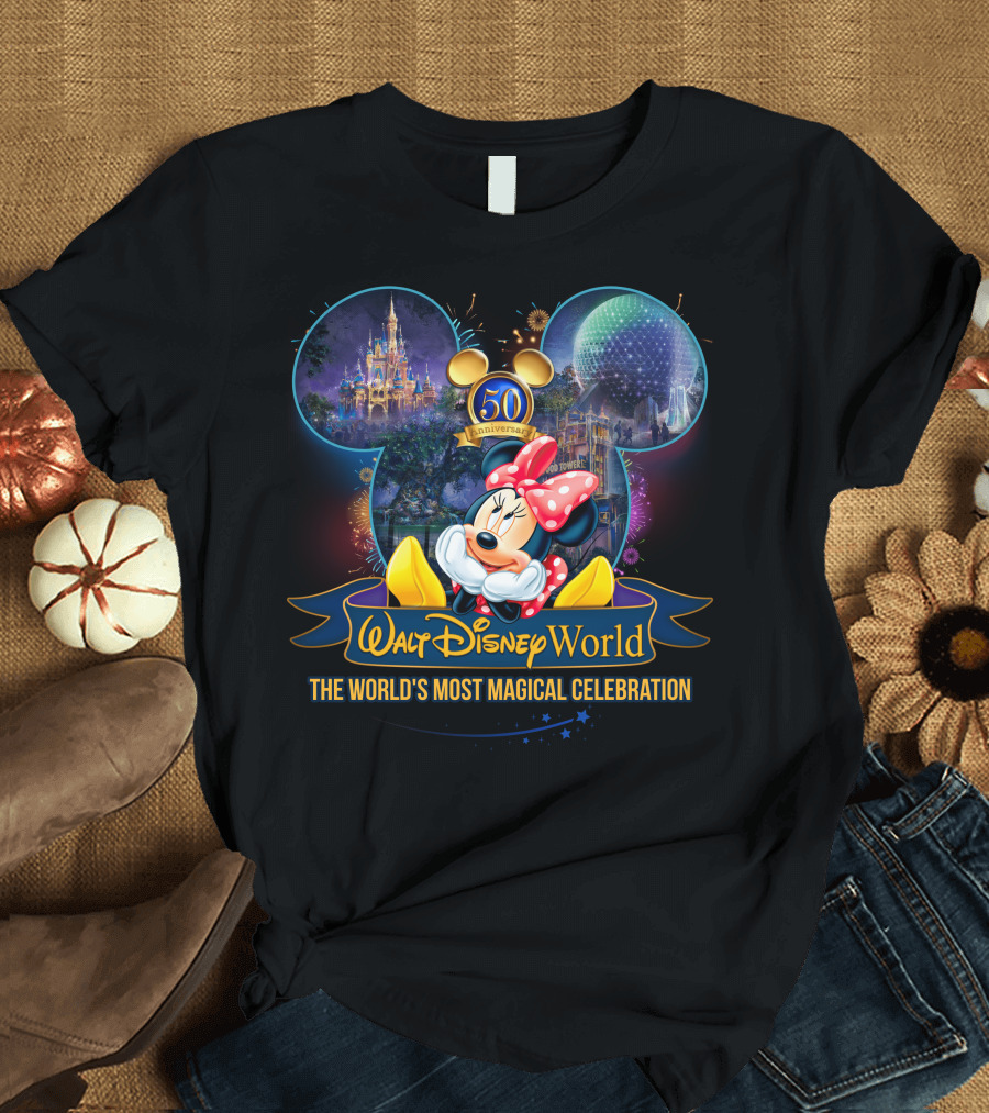 Walt Disney World 50th Anniversary The World's Most Magical Celebration Minnie Mouse T-Shirt