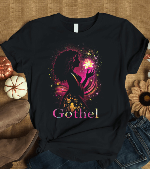 T-Shirt: Gothel Silhouette with Glowing Flower and Cosmic Background T-Shirt Gothel Silhouette with Glowing Flower and Cosmic Background T-Shirt
