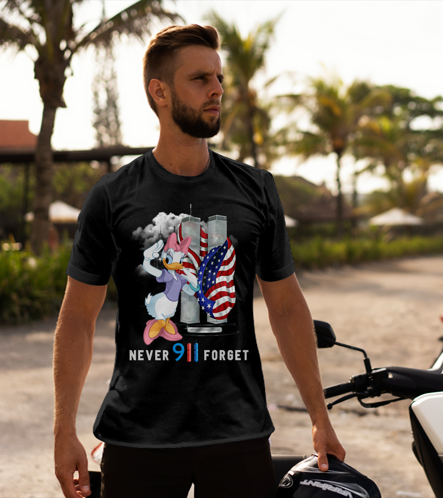 Never 9/11 Forget Daisy Duck Twin Towers American Flag T-Shirt