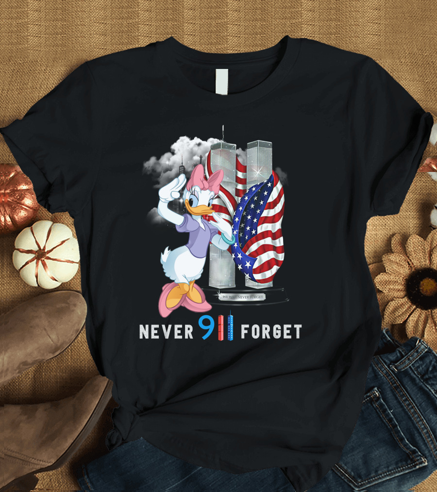 Never 9/11 Forget Daisy Duck Twin Towers American Flag T-Shirt