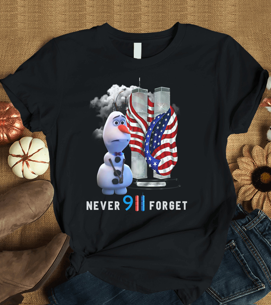 Never 911 Forget Olaf Twin Towers American Flag T-Shirt