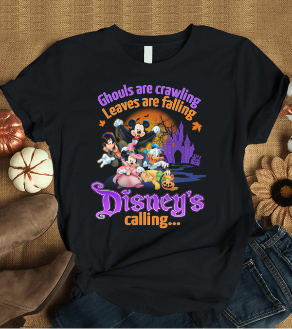 T-Shirt: Ghouls Are Crawling Leaves Are Falling Disney's Calling Mickey Mouse and Friends Halloween Castle T-Shirt Ghouls Are Crawling Leaves Are Falling Disney's Calling Mickey Mouse and Friends Halloween Castle T-Shirt