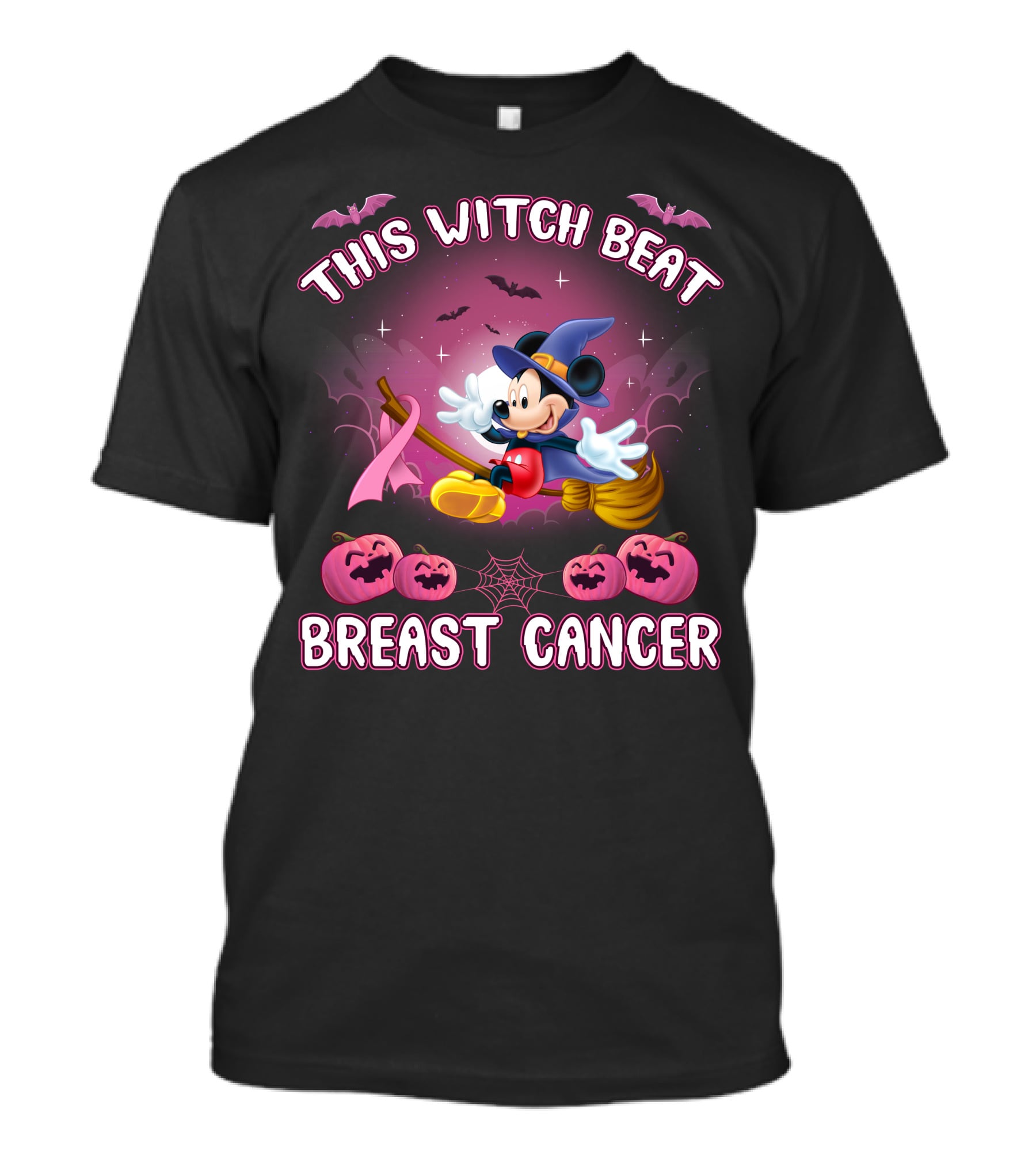 This Witch Beat Breast Cancer Mickey Halloween Pink Ribbon T-Shirt