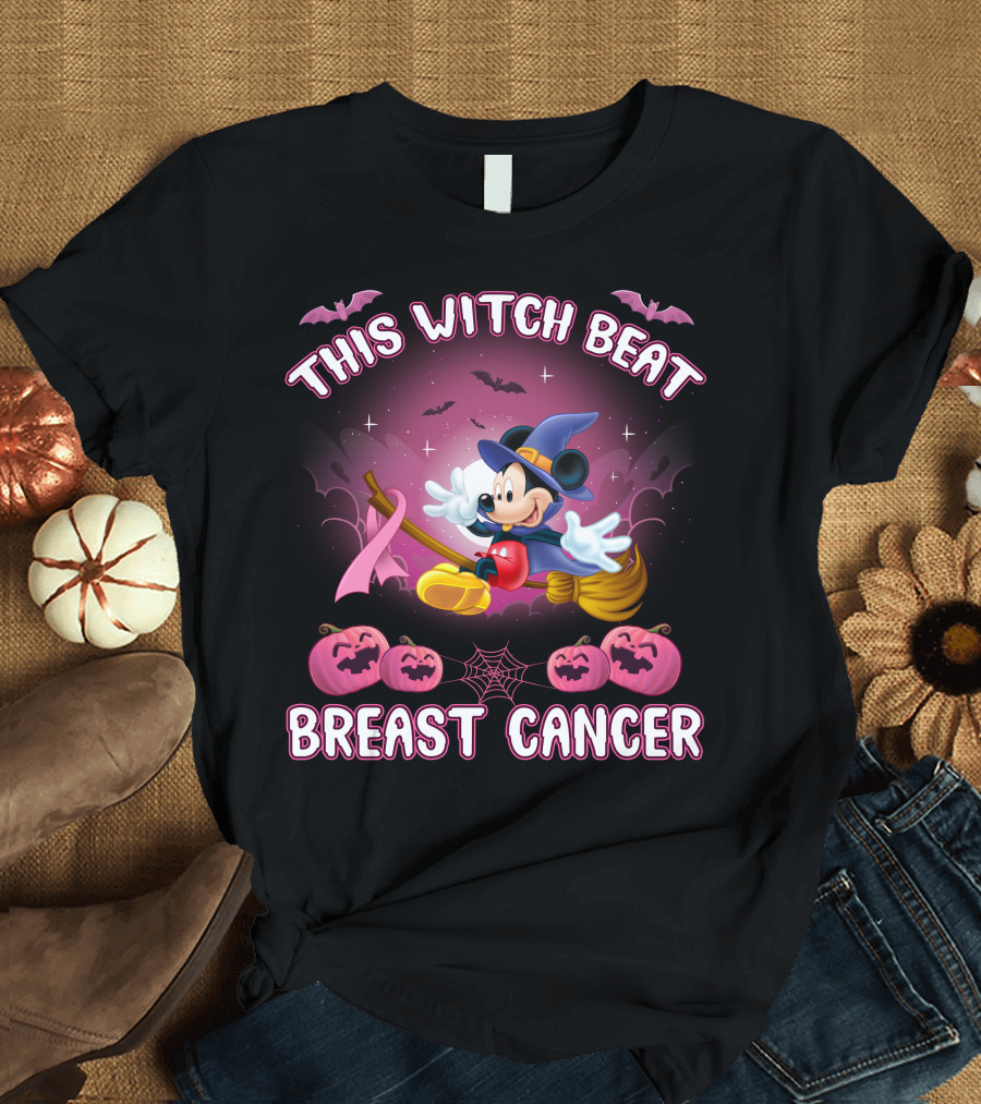 This Witch Beat Breast Cancer Mickey Halloween Pink Ribbon T-Shirt