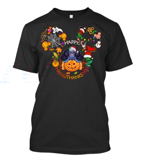 Happy Hallothanksmas Ursula Disney Pumpkin Halloween Thanksgiving Christmas Mickey Mouse T-Shirt