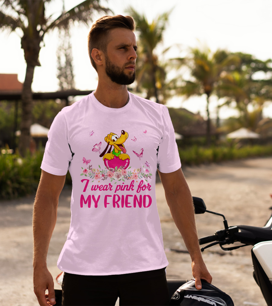 I Wear Pink For My Friend Pluto Butterfly Flowers T-Shirt