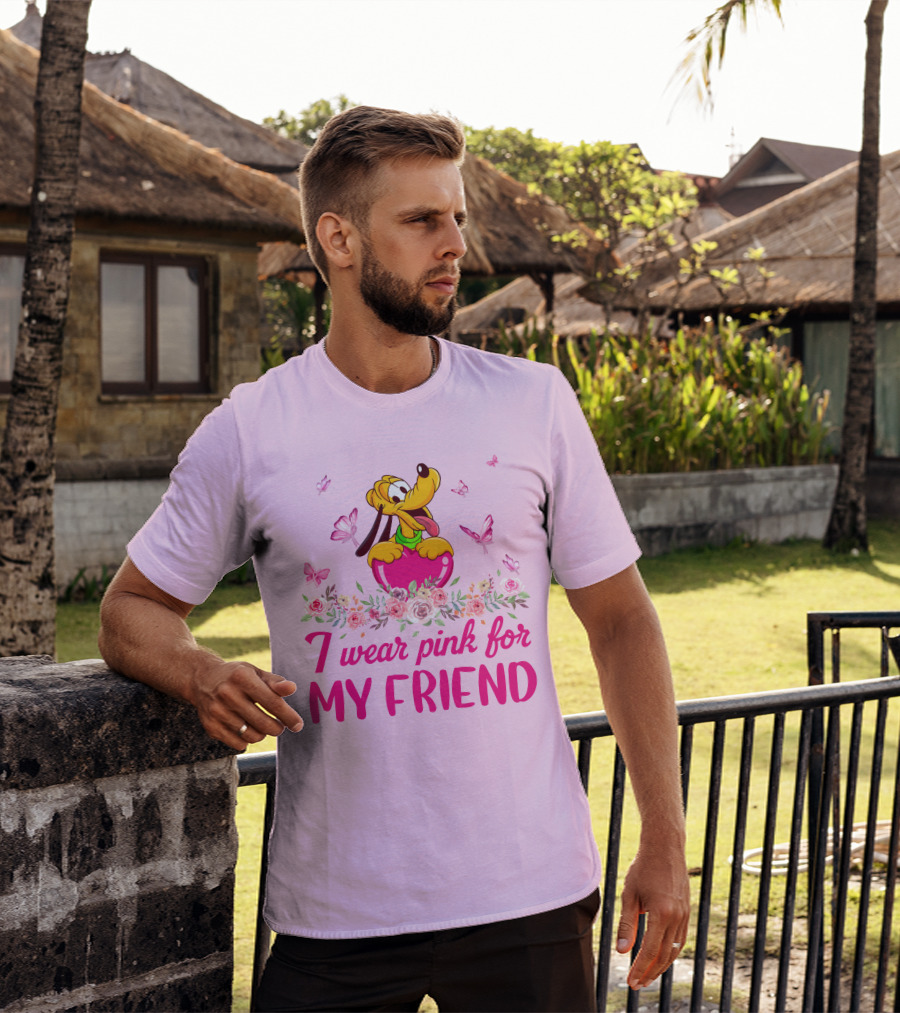 I Wear Pink For My Friend Pluto Butterfly Flowers T-Shirt