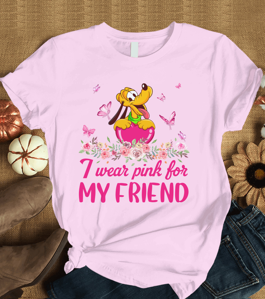 I Wear Pink For My Friend Pluto Butterfly Flowers T-Shirt