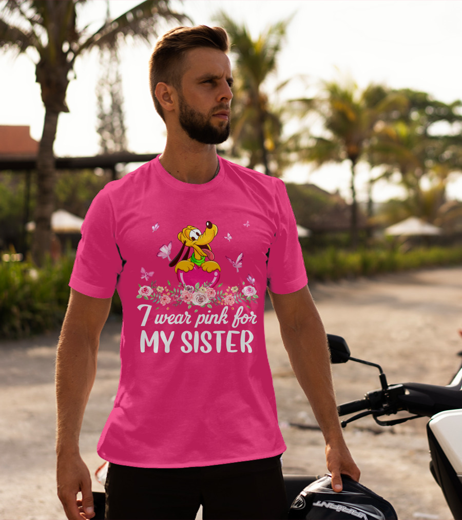 I Wear Pink For My Sister Pluto Butterflies And Flowers T-Shirt