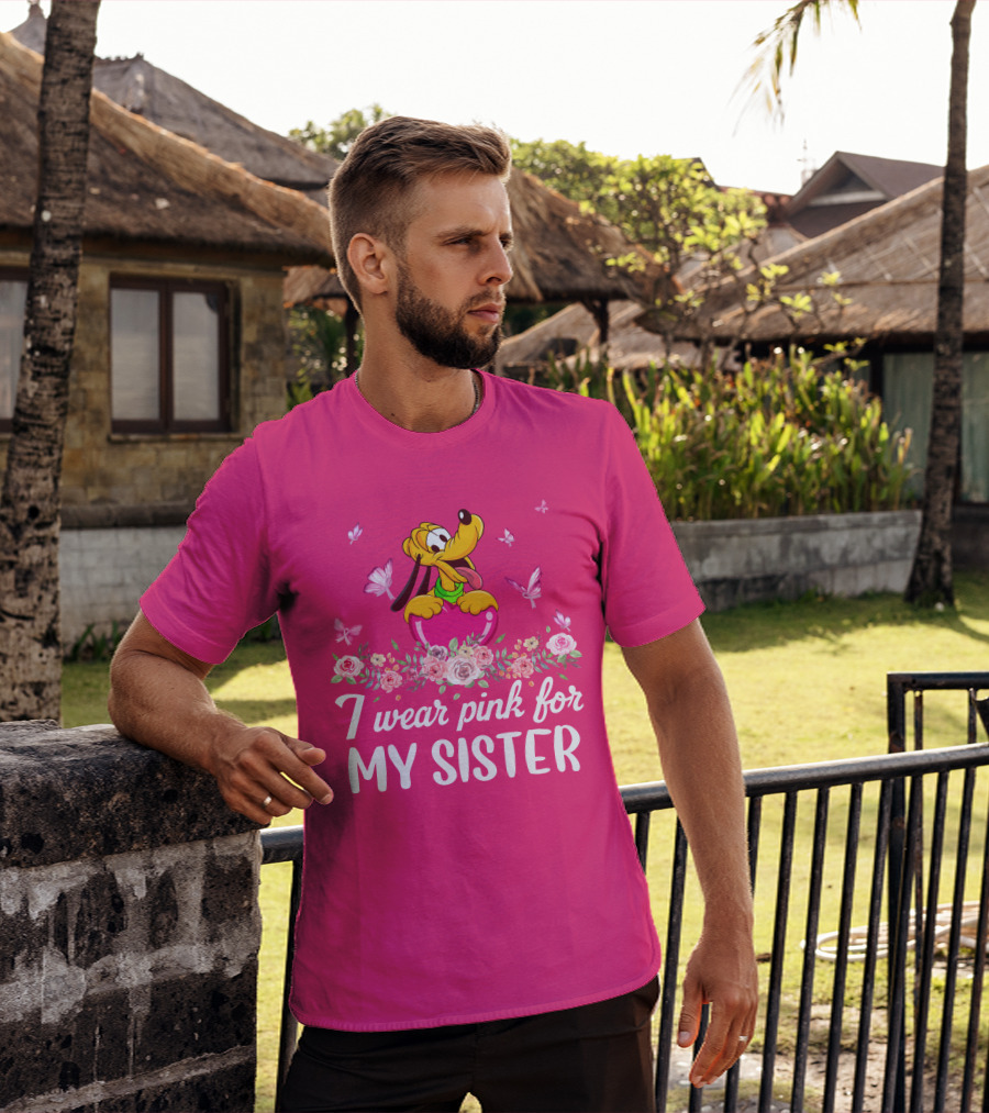 I Wear Pink For My Sister Pluto Butterflies And Flowers T-Shirt