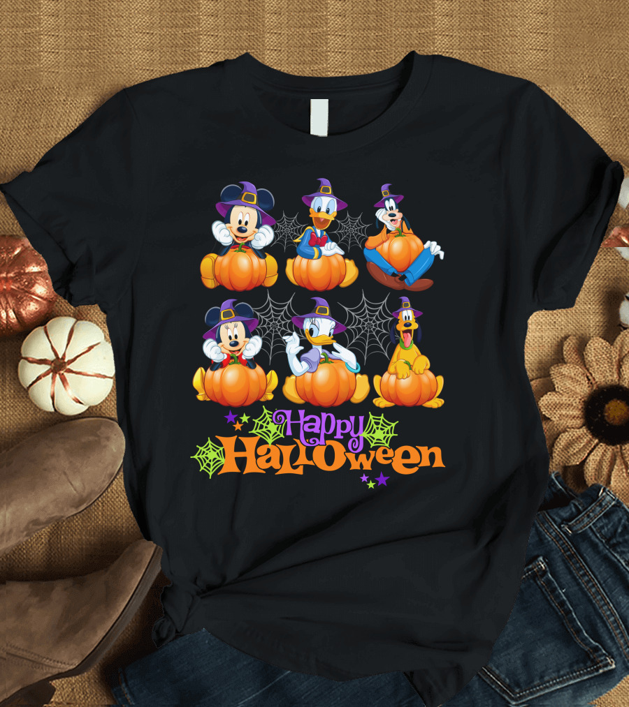 Happy Halloween Mickey Donald Goofy Pumpkins T-Shirt