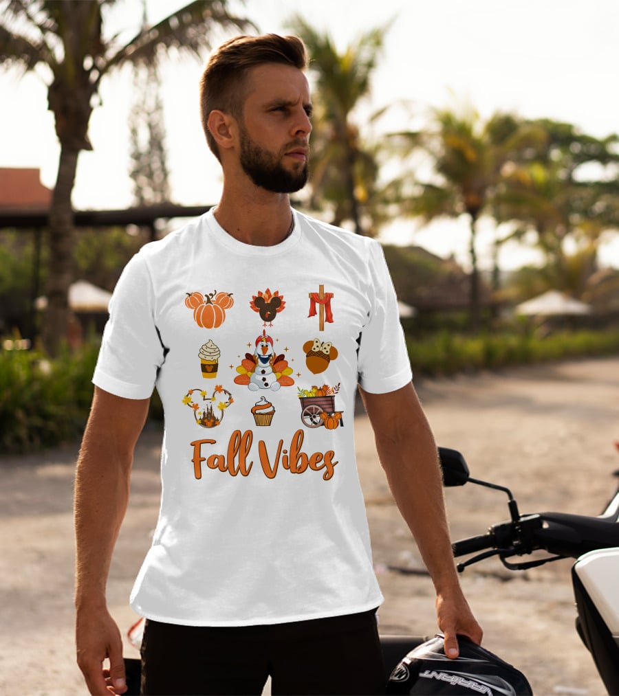 Fall Vibes Olaf Pumpkin Mickey Ears Turkey Cupcake T-Shirt
