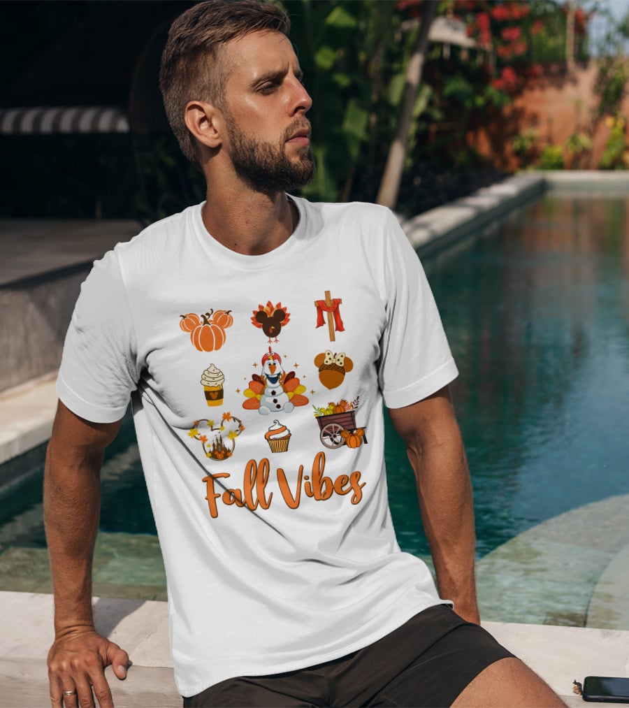 Fall Vibes Olaf Pumpkin Mickey Ears Turkey Cupcake T-Shirt