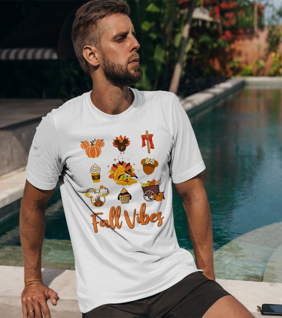 Fall Vibes Mickey Mouse Pumpkin Cupcake Autumn Pluto T-Shirt