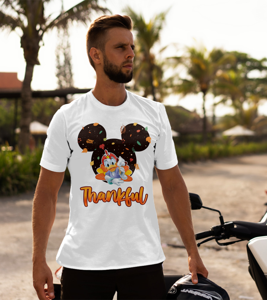 Thankful Daisy Thanksgiving Mickey Leaves T-Shirt