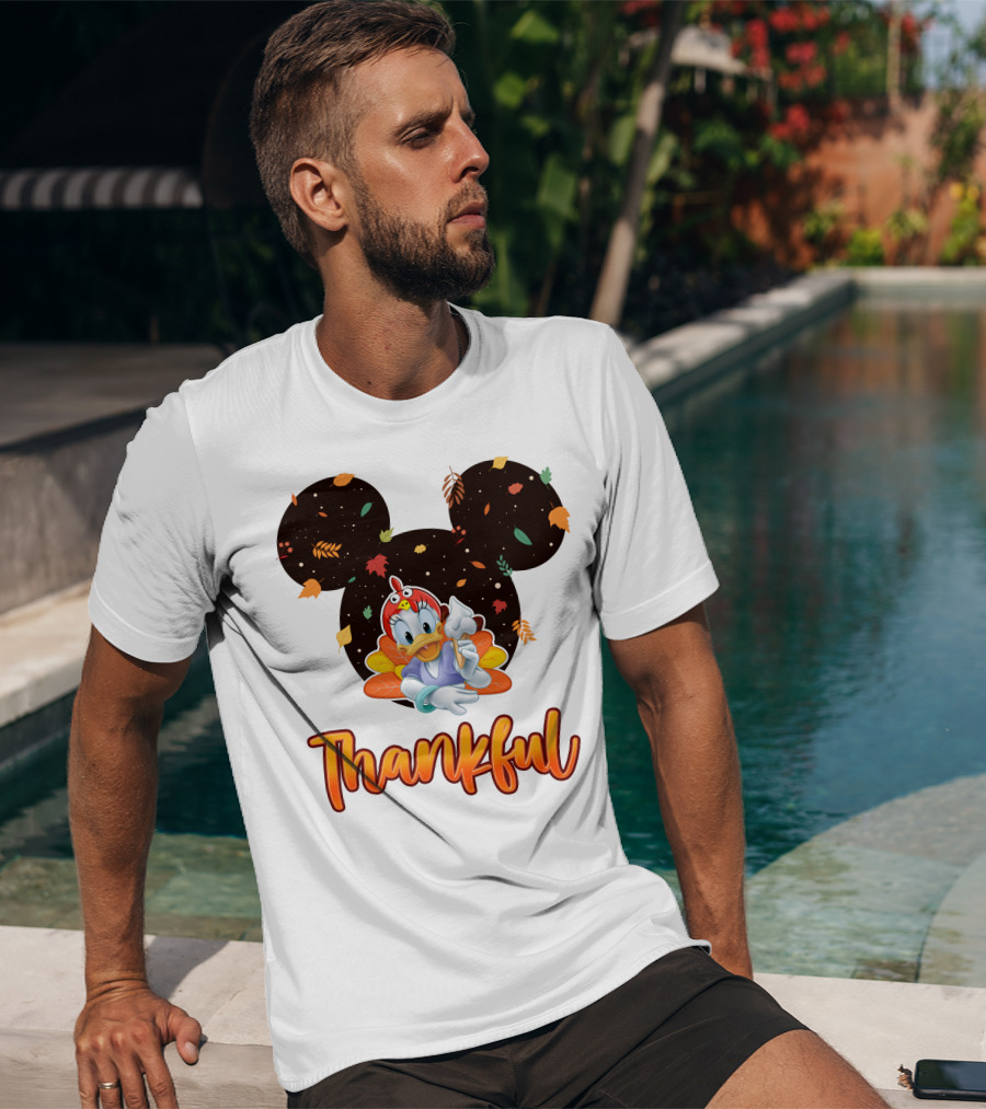 Thankful Daisy Thanksgiving Mickey Leaves T-Shirt