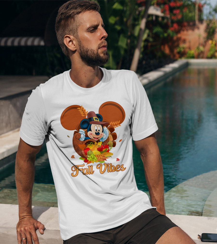 Mickey Mouse Fall Vibes Cornucopia Harvest Hat T-Shirt