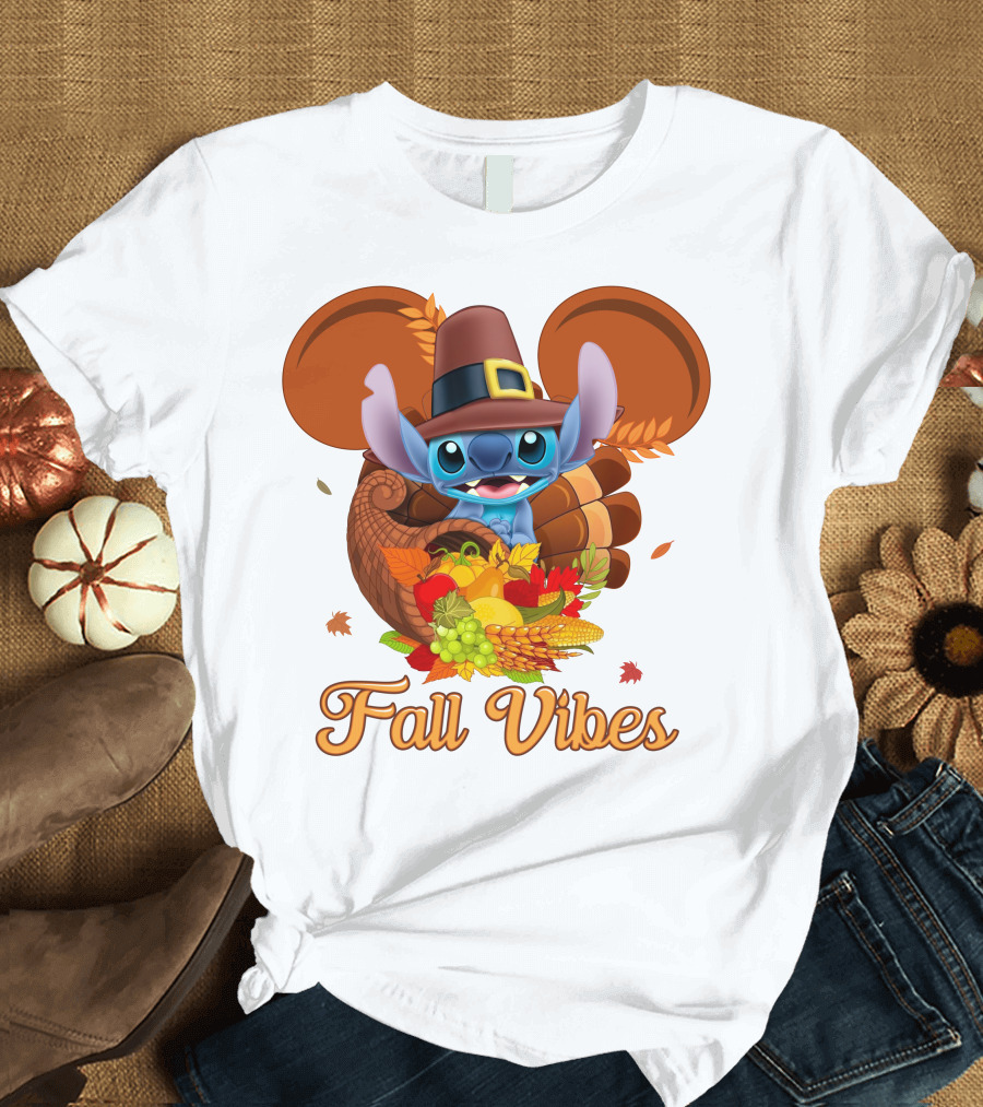 Fall Vibes Stitch Thanksgiving Cornucopia T-Shirt