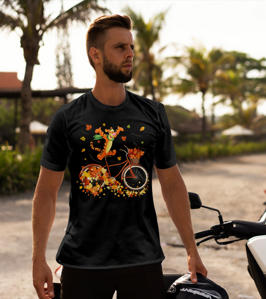 Tigger Autumn Bicycle Adventure With Falling Leaves T-Shirt