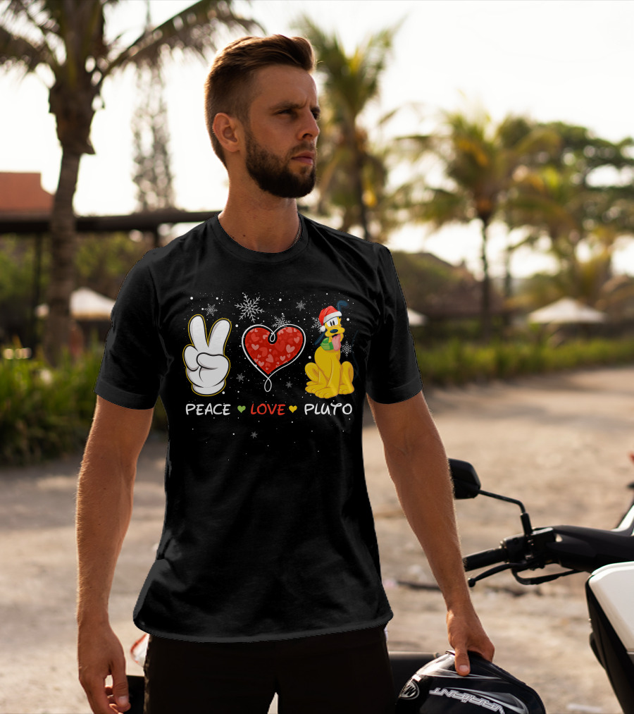 Peace Love Pluto Snowflakes Santa Hat T-Shirt
