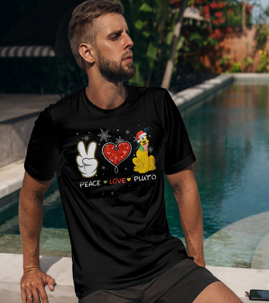 Peace Love Pluto Snowflakes Santa Hat T-Shirt