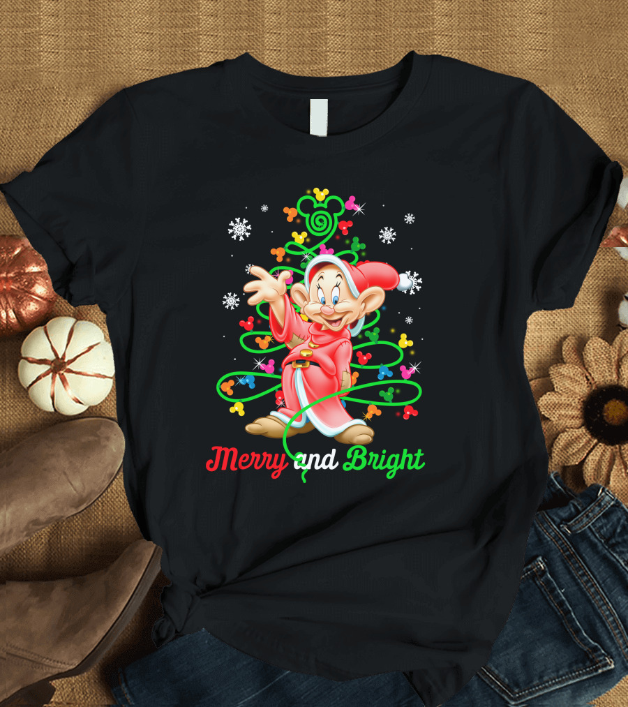 Merry And Bright Dopey Christmas Magic Tree Snowflakes T-Shirt