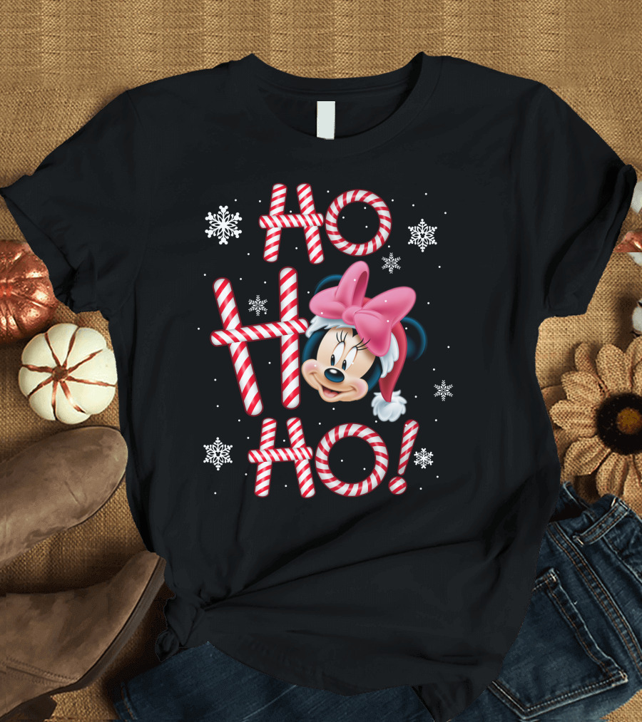 Ho Ho Ho Minnie Mouse Candy Cane Snowflakes T-Shirt