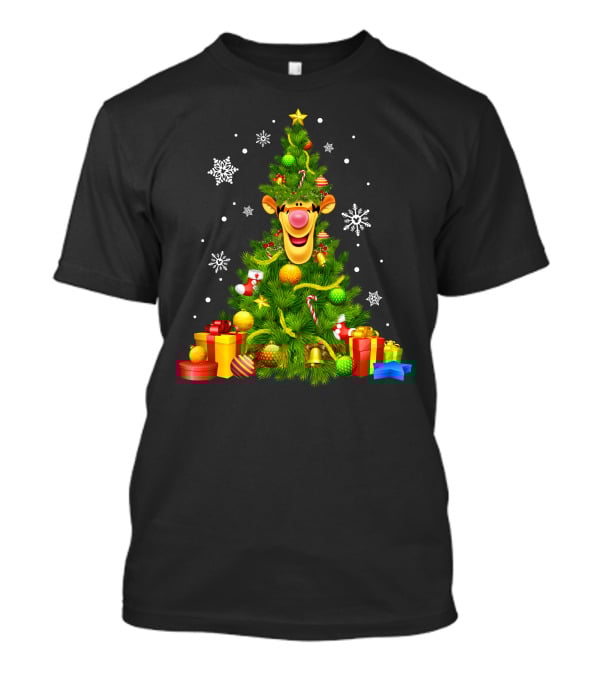 Tigger Christmas Tree With Snowflakes And Gifts T-Shirt