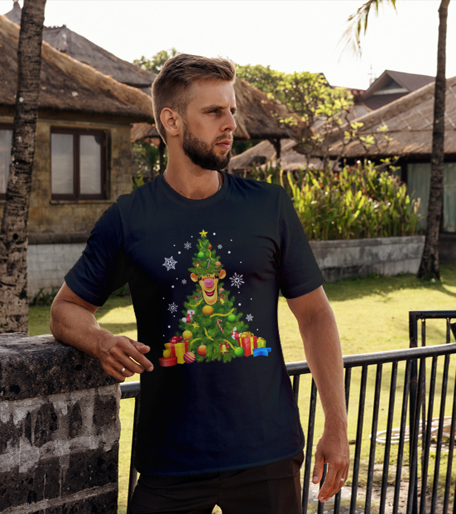 Tigger Christmas Tree With Snowflakes And Gifts T-Shirt