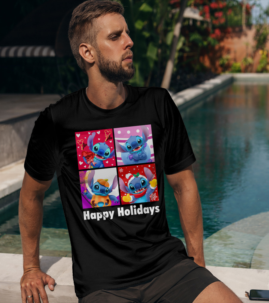 Happy Holidays Stitch Seasonal Mickey Hearts Christmas Pumpkin T-Shirt
