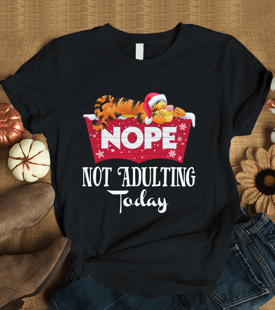 Tigger Nope Not Adulting Today Santa Hat T-Shirt