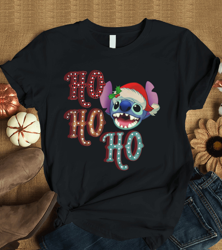 Stitch Ho Ho Ho Christmas Santa Hat T-Shirt