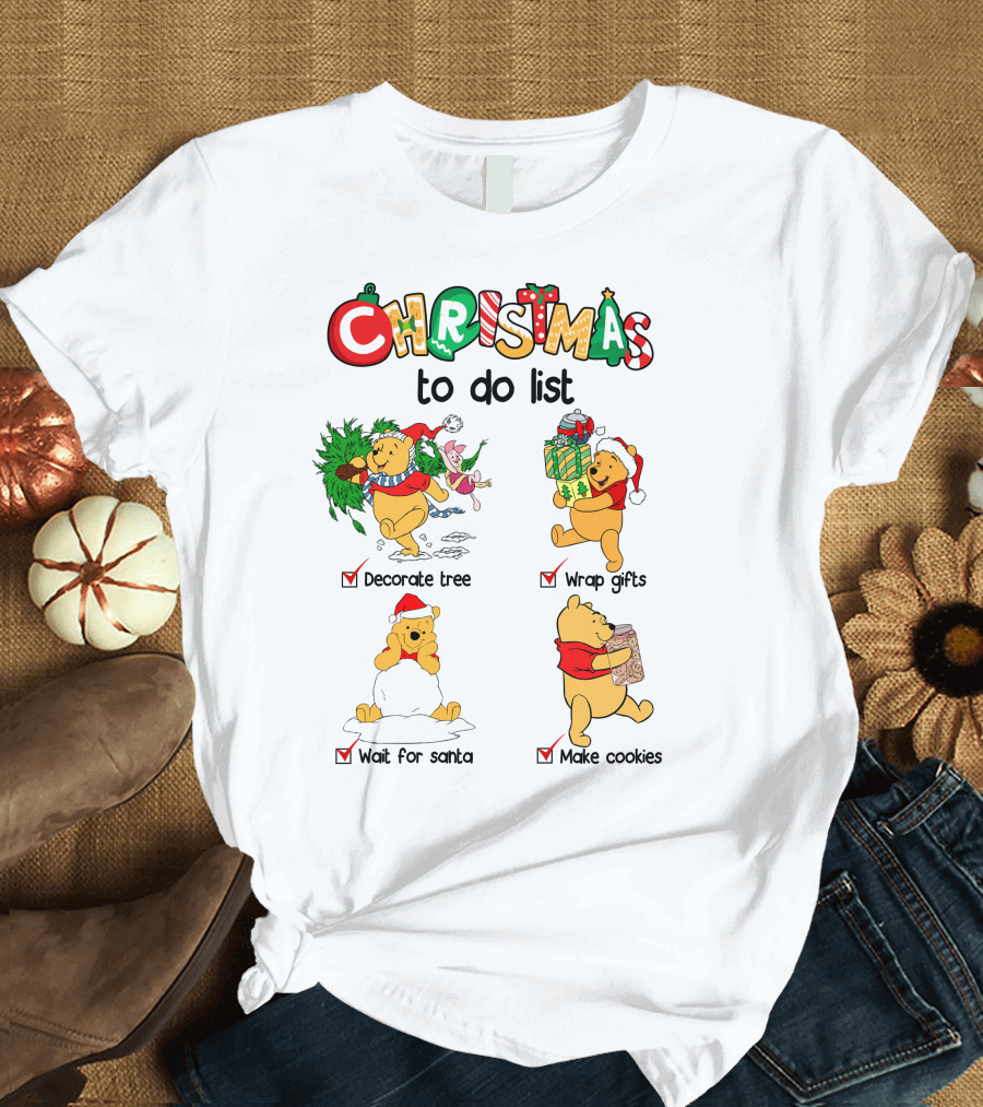 Christmas To Do List Decorate Tree Wrap Gifts Wait For Santa Make Cookies T-Shirt
