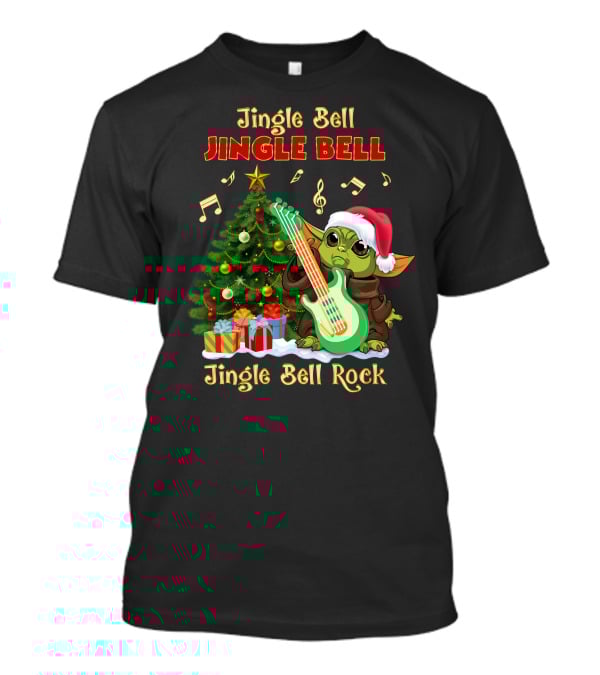 Jingle Bell Jingle Bell Rock Christmas Tree Yoda Santa Hat Guitar Music Notes T-Shirt
