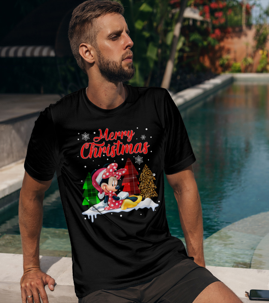 Minnie Merry Christmas Snowflakes Plaid Trees T-Shirt