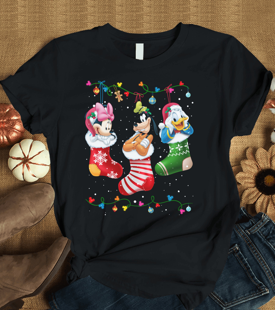 Minnie Donald Goofy Christmas Stockings Holiday T-Shirt