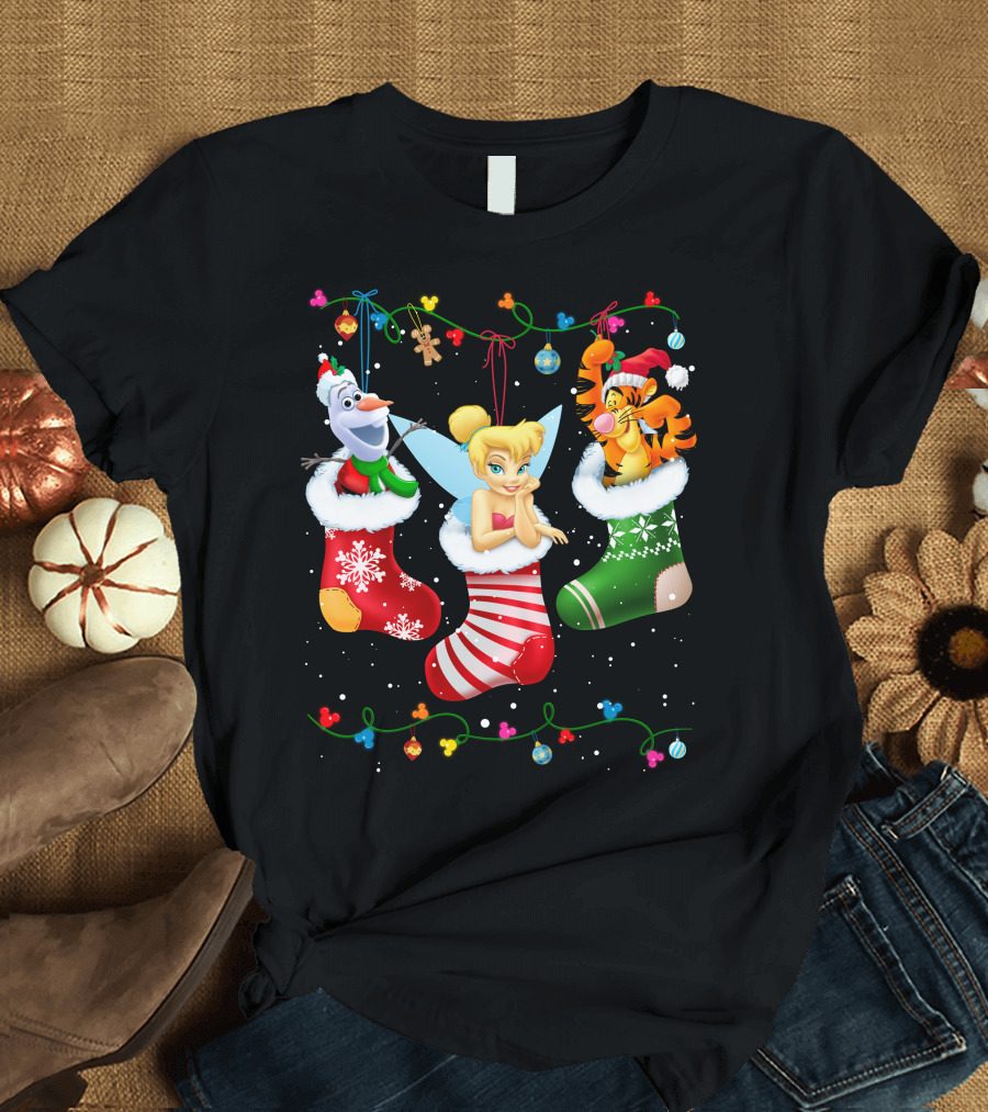 Tinkerbell Tigger Olaf Christmas Stockings T-Shirt