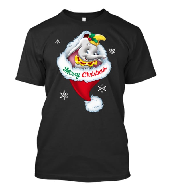 Dumbo Merry Christmas Santa Hat Snowflakes T-Shirt