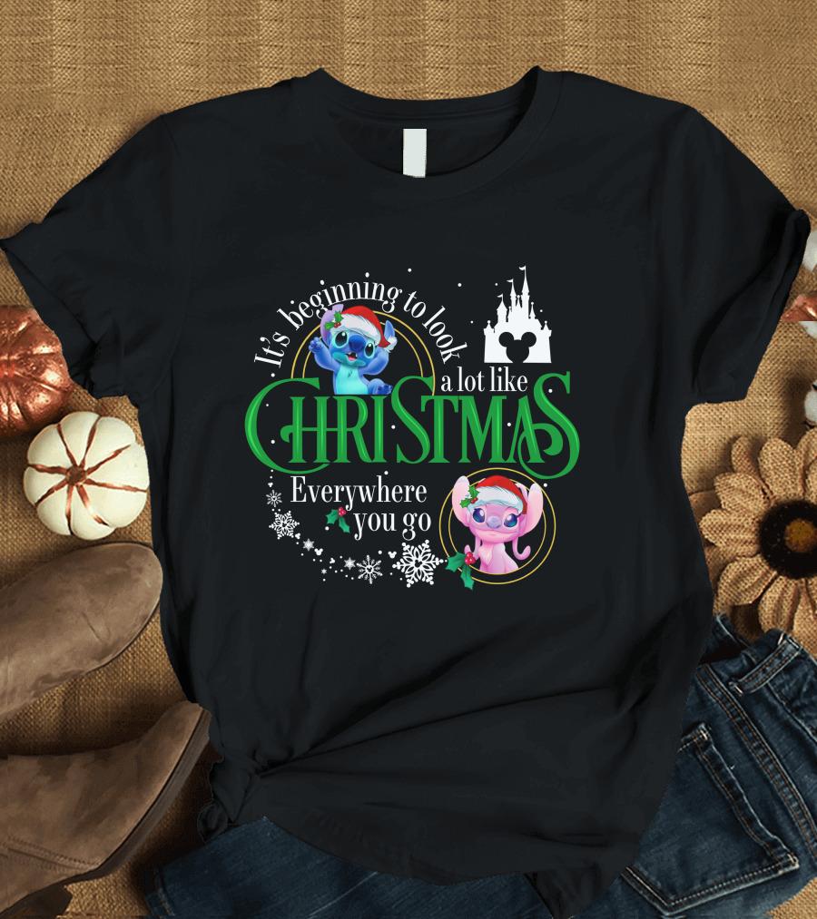 It's Beginning to Look a Lot Like Christmas Everywhere You Go Stitch and Angel T-Shirt