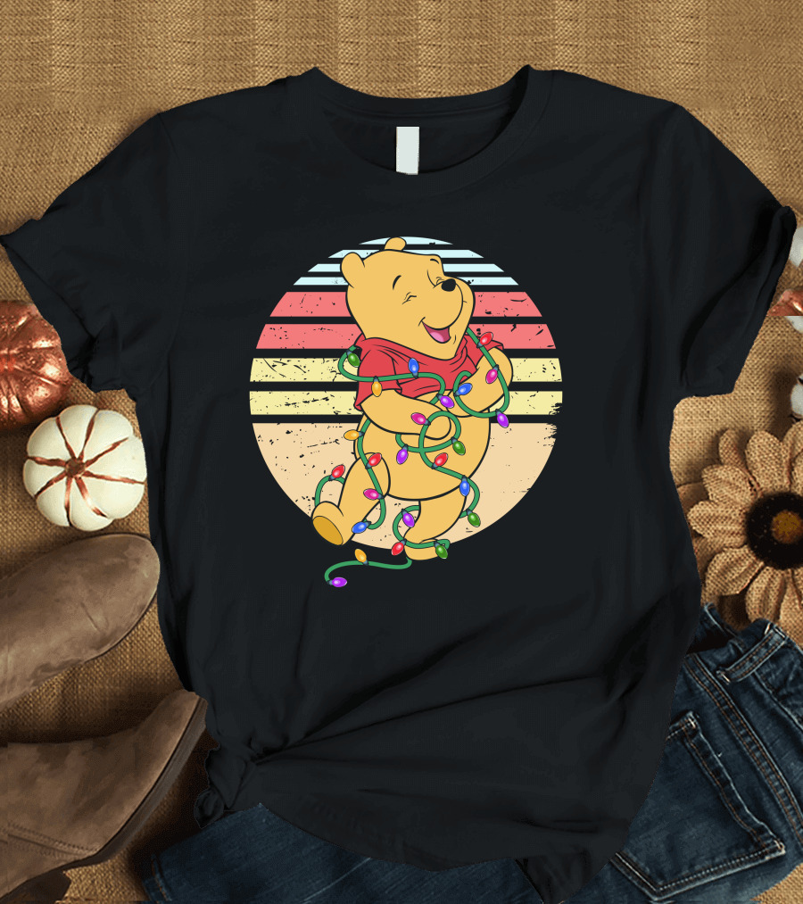 Winnie The Pooh Retro Christmas Lights Vintage Style T-Shirt