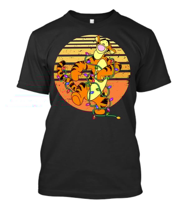 Tigger Christmas Lights Retro Sunset T-Shirt