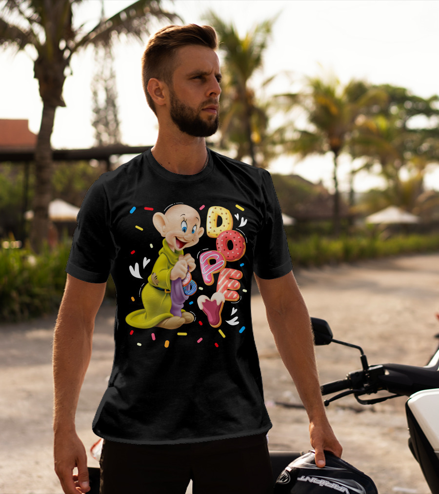 Dopey Disney Character With Colorful Donut Sprinkle Letters T-Shirt