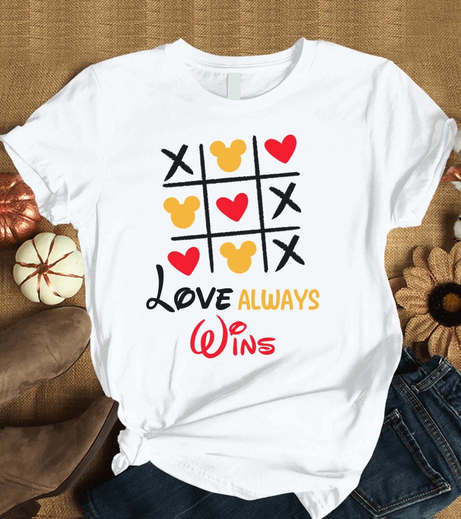 LOVE ALWAYS WINS Tic Tac Toe Hearts and Mickey T-Shirt