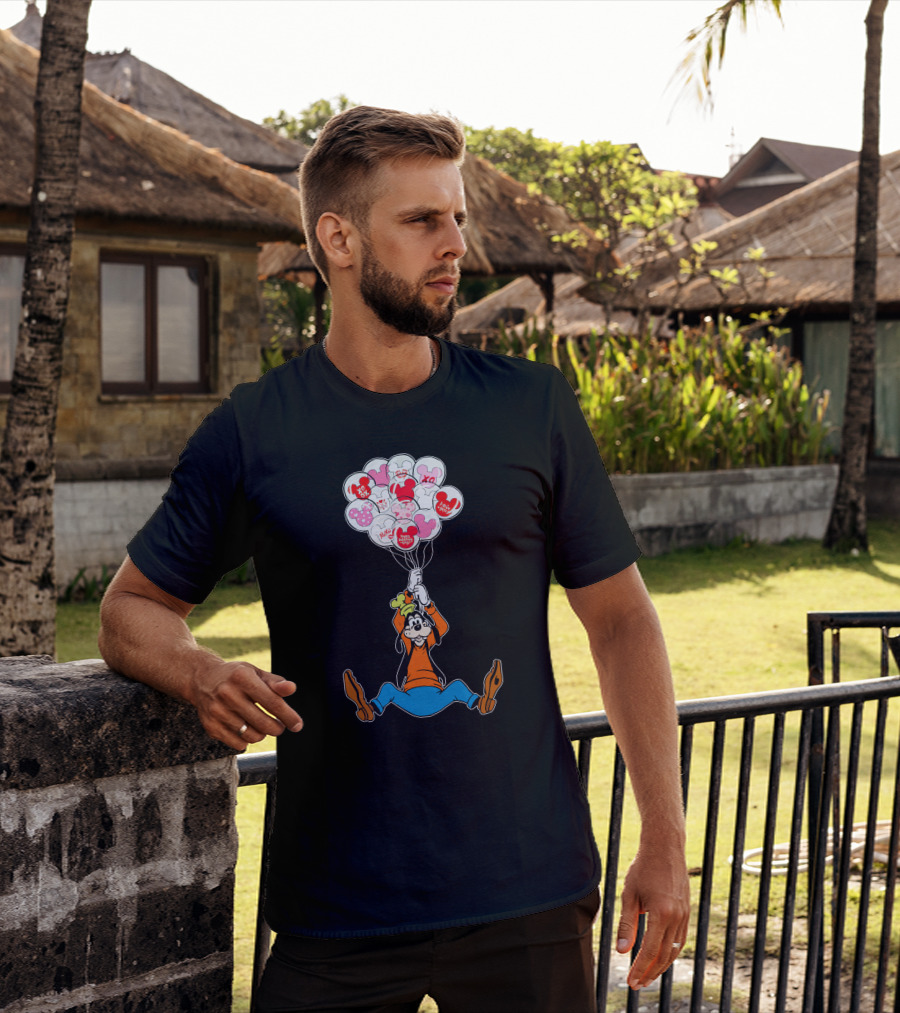 Goofy Balloons Mickey Love Valentine's Xo Hug Minnie Organic T-Shirt