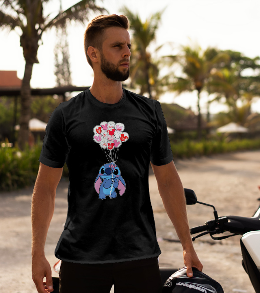 Stitch And Mickey Balloons Valentine's Xo Love T-Shirt