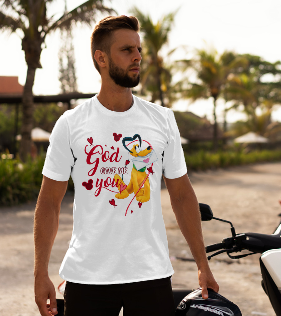 Pluto God Gave Me You Hearts And Mickey Mouse Icons T-Shirt