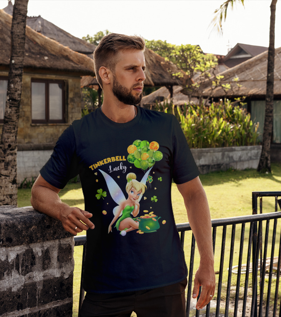 Tinkerbell Lucky Balloons And Clover With Pot Of Gold T-Shirt