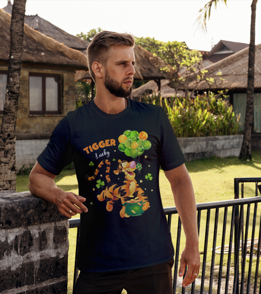 Tigger Lucky Balloons And Shamrocks With Gold Coins T-Shirt
